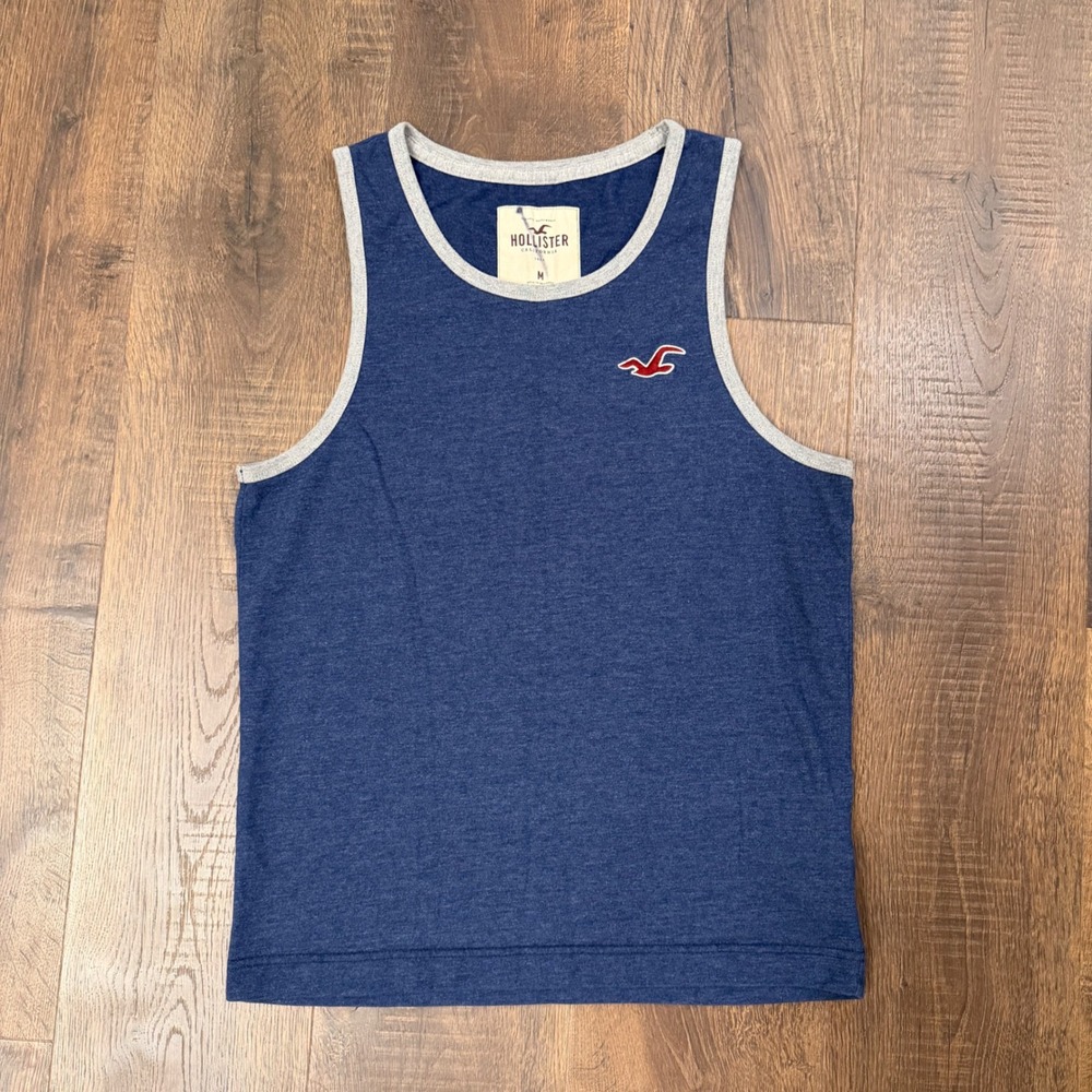 Vintage Y2K Hollister Pacific Merchants Men's M Navy Ringer Tank Top